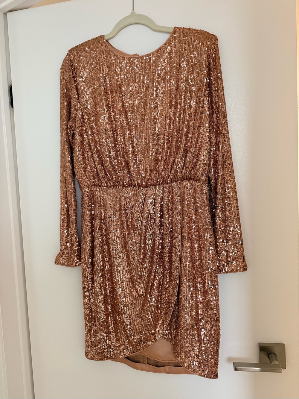 Ever New Rose Gold Sequin Long-Sleeve Wrap Mini Dress